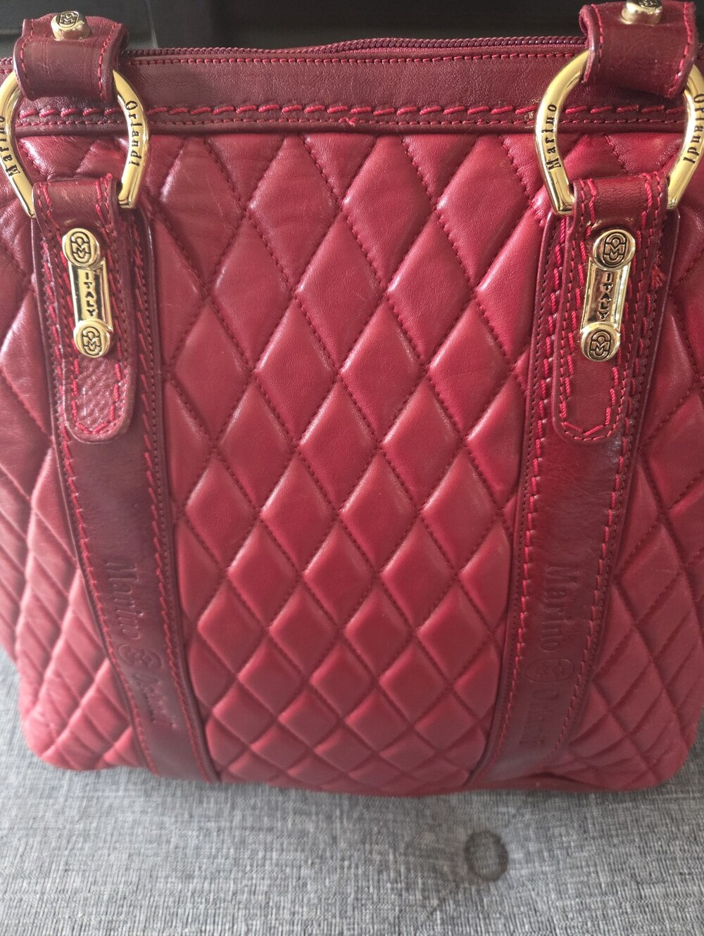 Marino Orlandi Red Quilted Leather Tote Bag - Picture 4 of 16